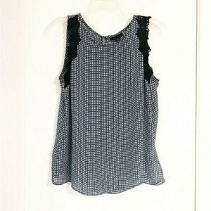 Worthington White & Black Geometric Patterned Lace Shoulder Sleeveless Blouse S
